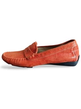 Vaneli Ranon Orange Textured Leather Penny Loafers Driving Shoes Women’s 7.5